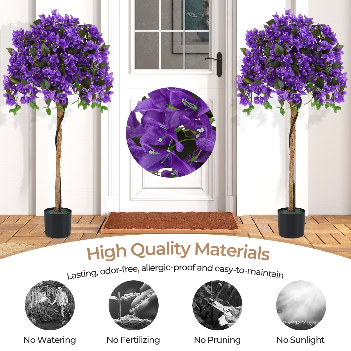 4.5 Feet Artificial Azalea Tree with Cement Pot-Purple Kids Crystal