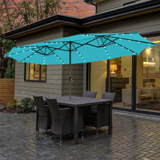 15 Feet Twin Patio Umbrella with 48 Solar LED Lights-Turquoise Kids Crystal