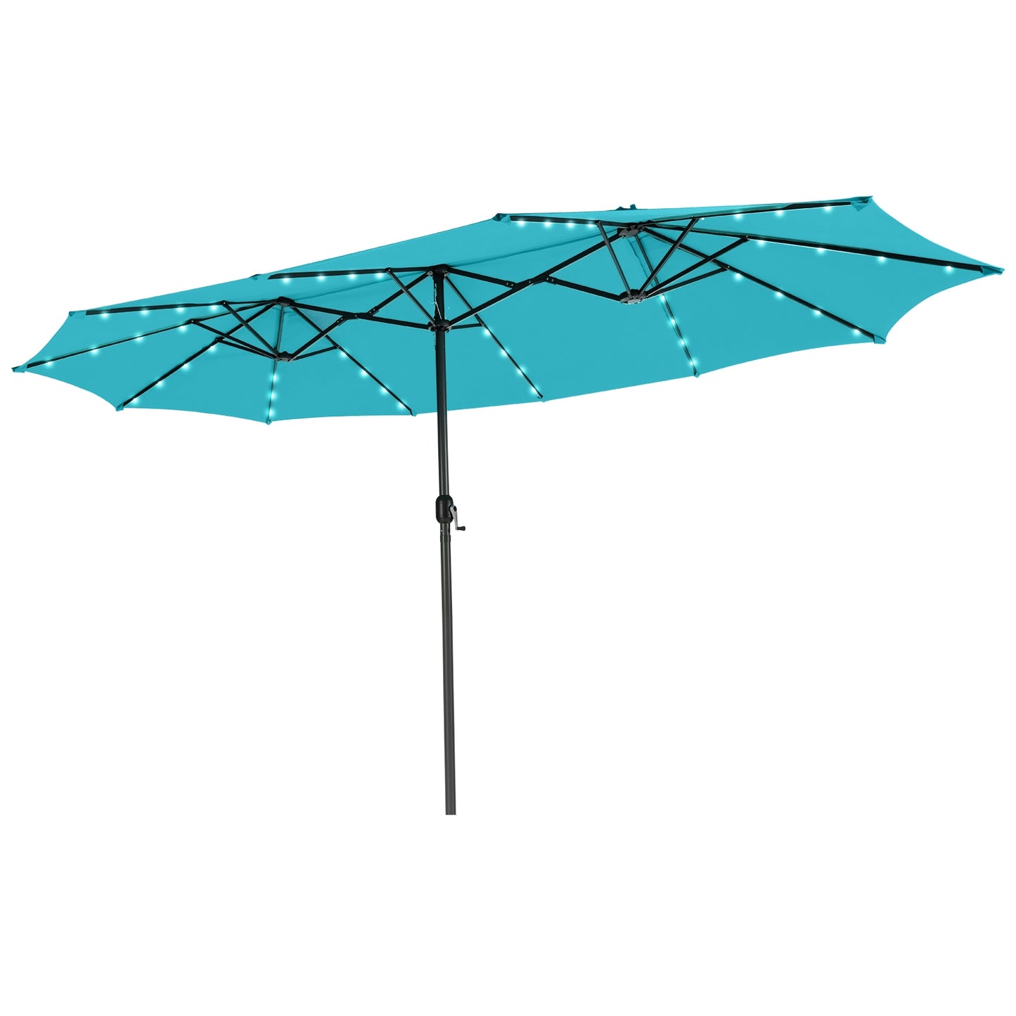 15 Feet Twin Patio Umbrella with 48 Solar LED Lights-Turquoise Kids Crystal