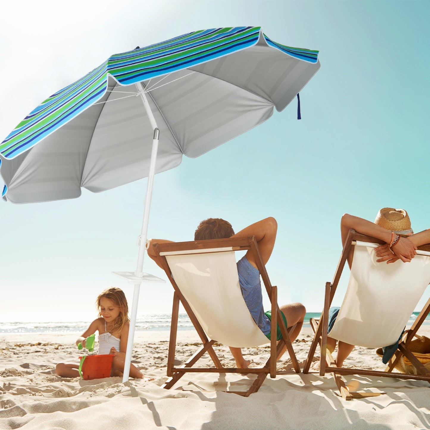 7.2 Feet Portable Outdoor Beach Umbrella with Sand Anchor and Tilt Mechanism-Green Kids Crystal