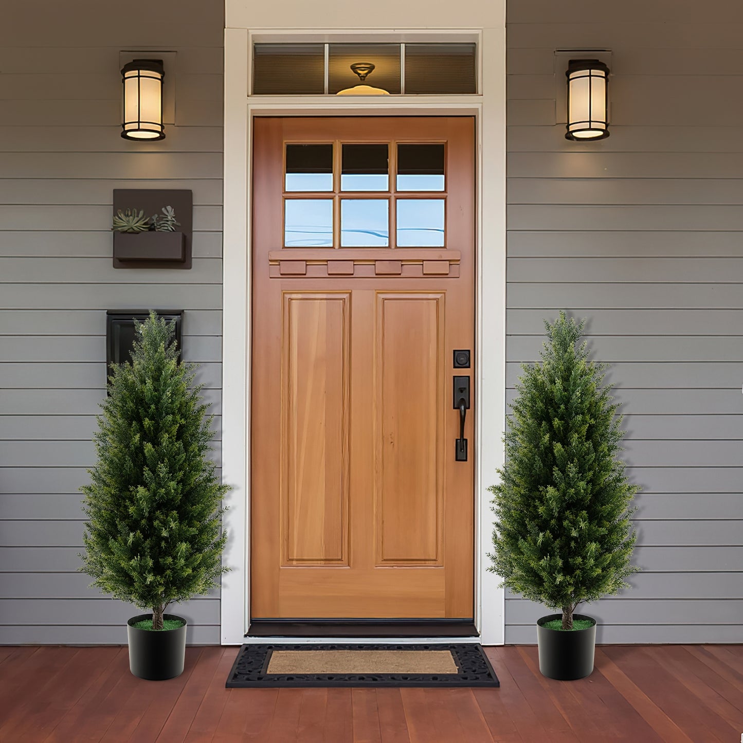 3 Feet Artificial Topiary Cedar Tree with Cement Plastic Pot and Faux Moss-Green Kids Crystal