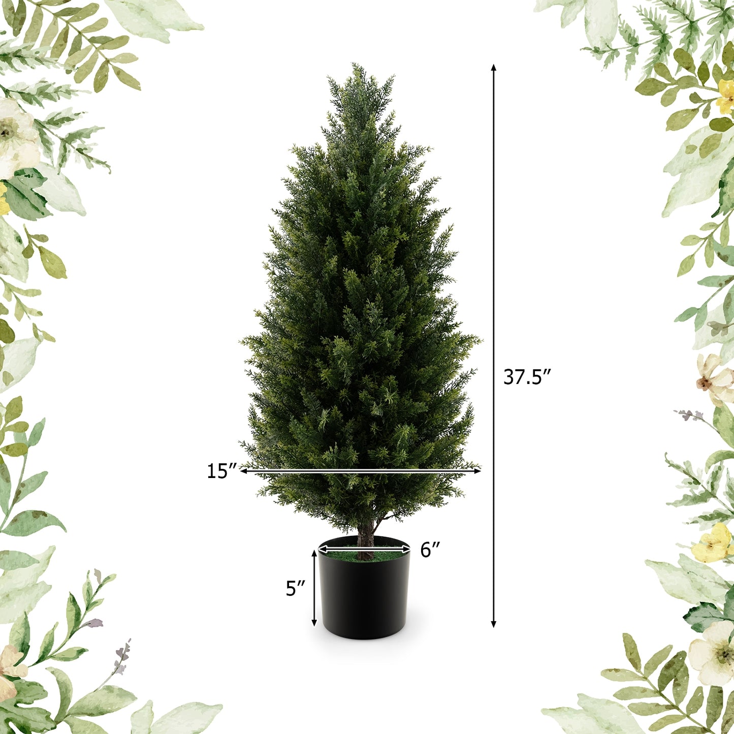 3 Feet Artificial Topiary Cedar Tree with Cement Plastic Pot and Faux Moss-Green Kids Crystal