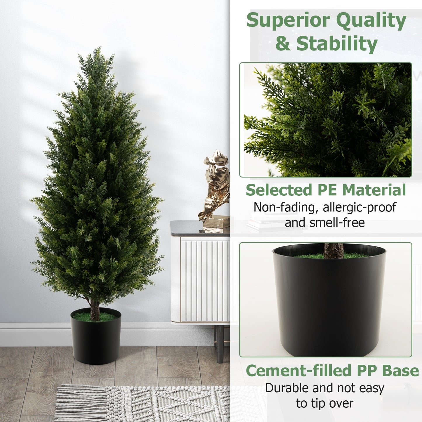 3 Feet Artificial Topiary Cedar Tree with Cement Plastic Pot and Faux Moss-Green Kids Crystal