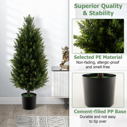 3 Feet Artificial Topiary Cedar Tree with Cement Plastic Pot and Faux Moss-Green