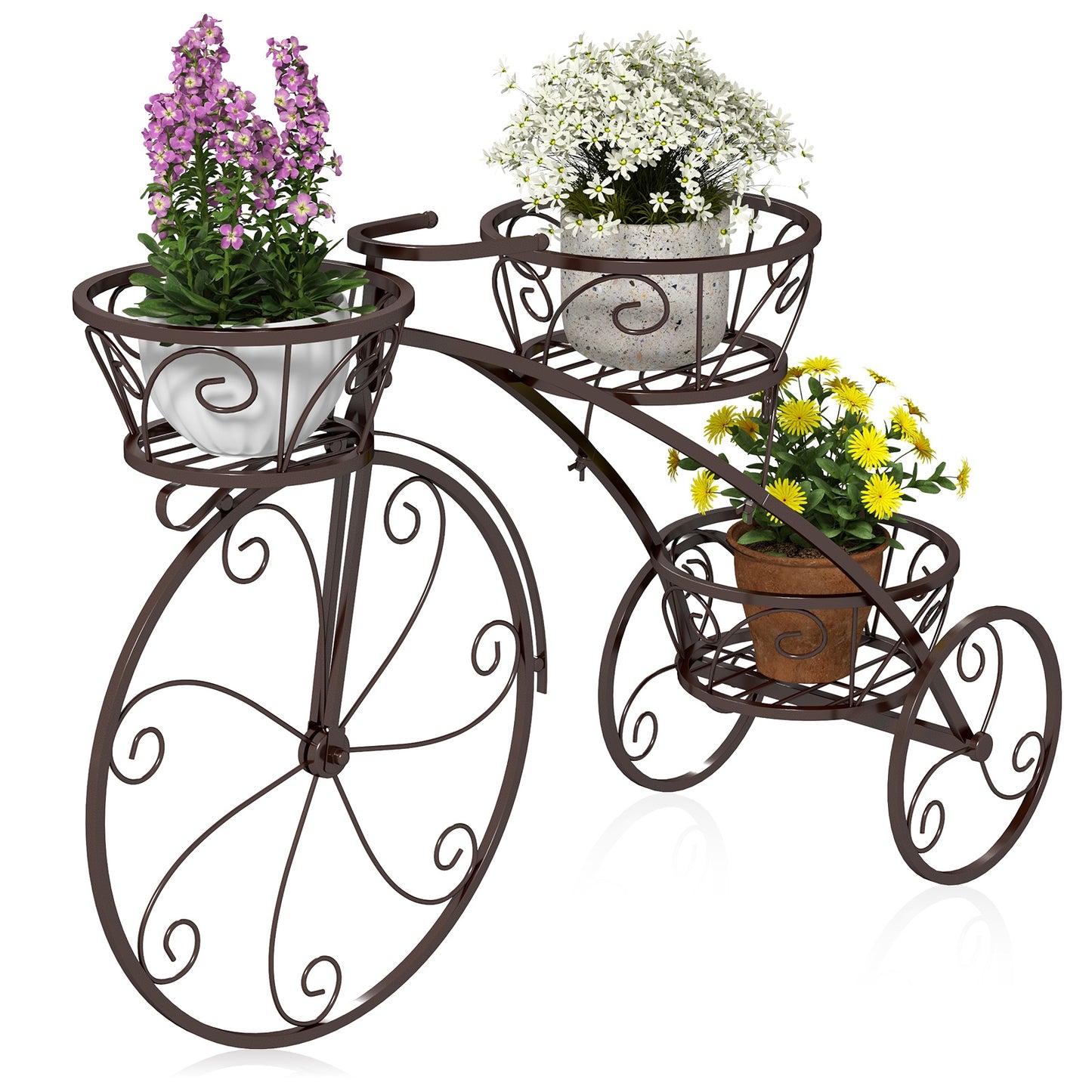 Tricycle Plant Stand Flower Pot Cart Holder with 3 Hollowed Baskets-Bronze Kids Crystal