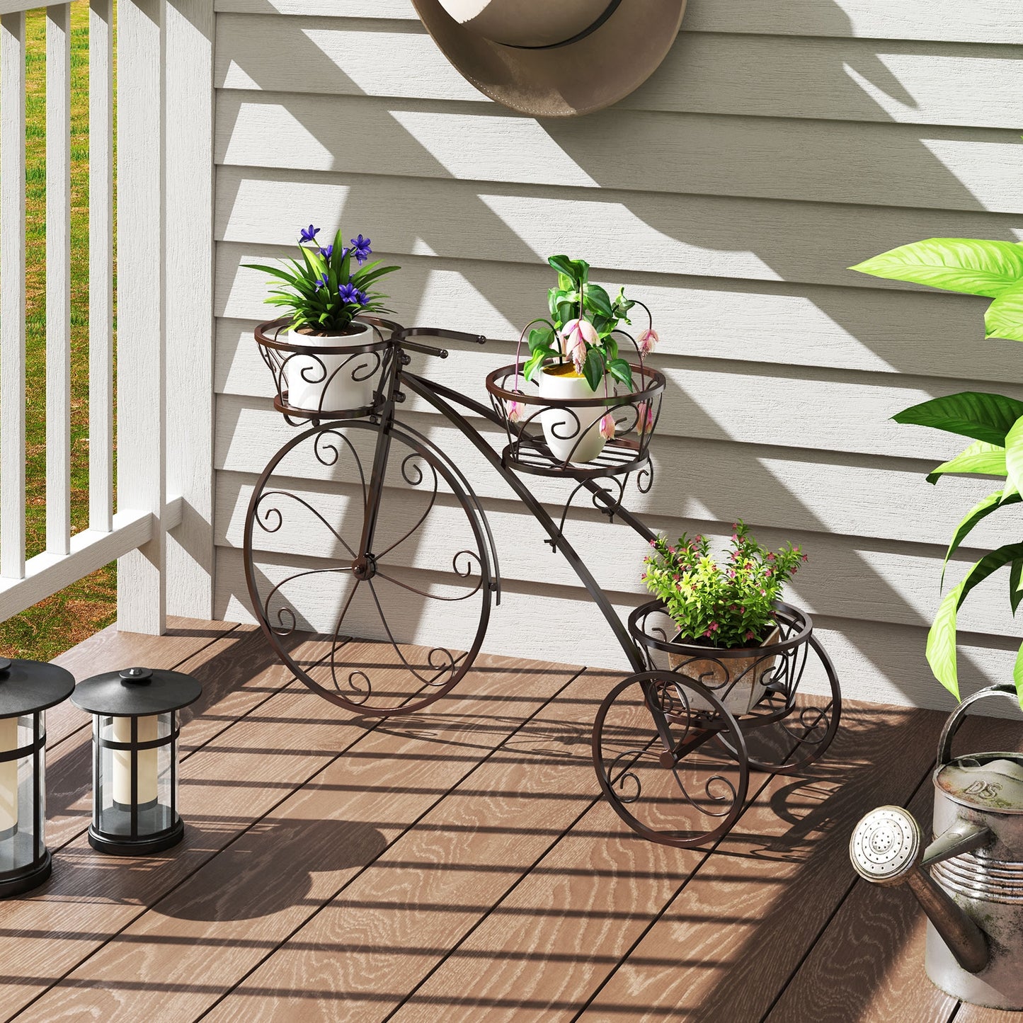 Tricycle Plant Stand Flower Pot Cart Holder with 3 Hollowed Baskets-Bronze Kids Crystal