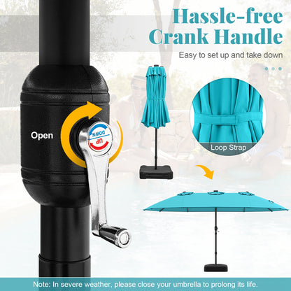 15 Feet Double-Sided Patio Umbrella with 48 LED Lights-Turquoise