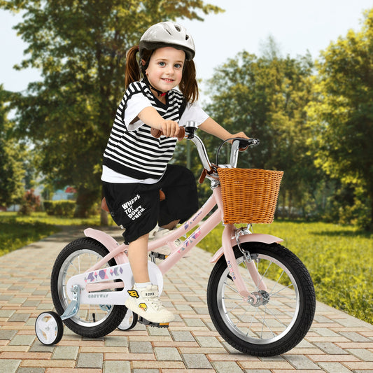 14 Inch Kids Bike Retro Bicycle with Adjustable Height and Basket for Ages 3-5 Years Old Kids Crystal