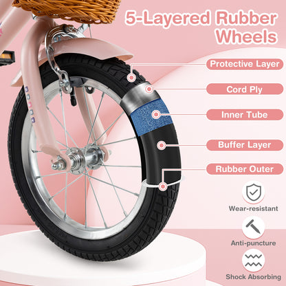 14 Inch Kids Bike Retro Bicycle with Adjustable Height and Basket for Ages 3-5 Years Old