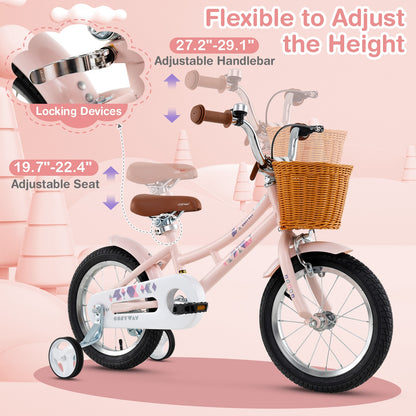 14 Inch Kids Bike Retro Bicycle with Adjustable Height and Basket for Ages 3-5 Years Old