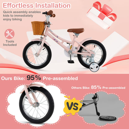 14 Inch Kids Bike Retro Bicycle with Adjustable Height and Basket for Ages 3-5 Years Old