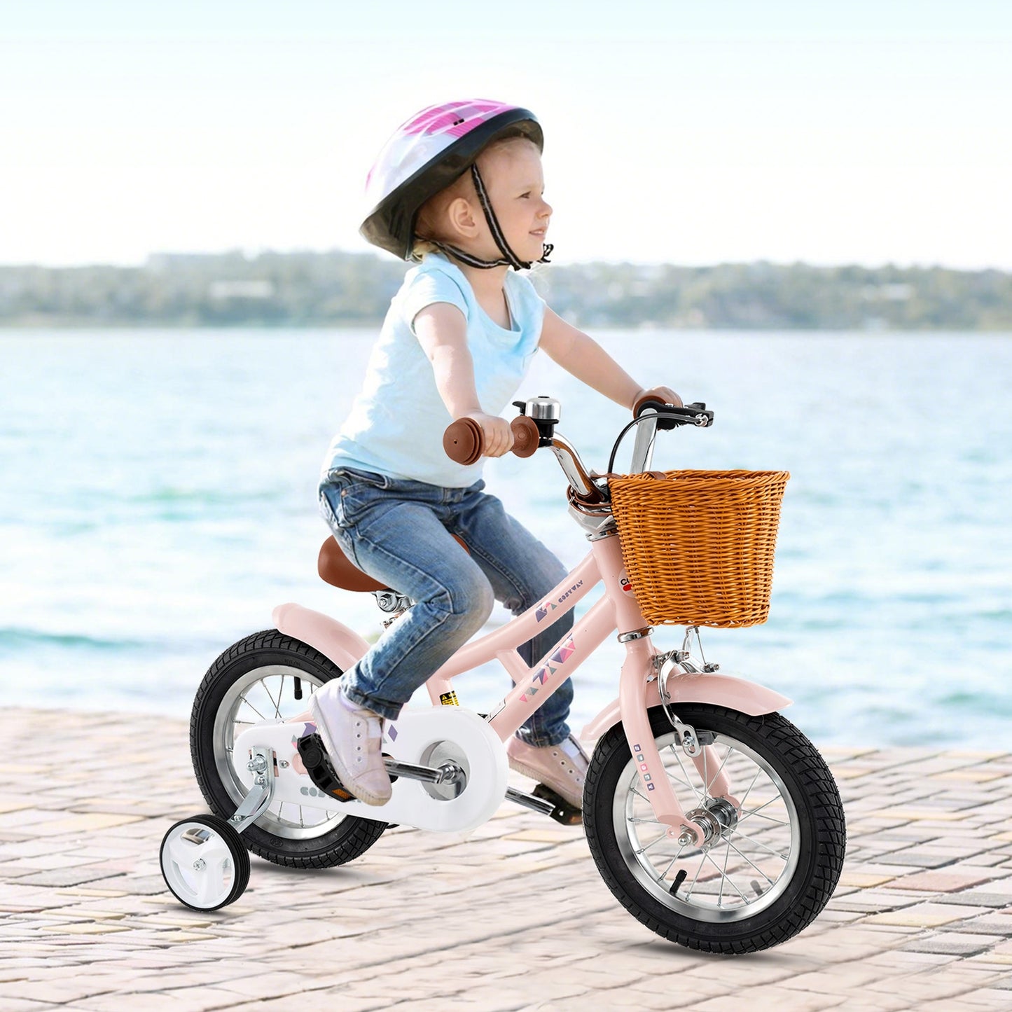12 Inch Kids Bike Retro Bicycle with Adjustable Height and Basket for Ages 3-8 Years Old Kids Crystal