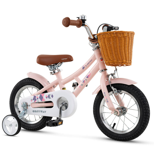 12 Inch Kids Bike Retro Bicycle with Adjustable Height and Basket for Ages 3-8 Years Old Kids Crystal