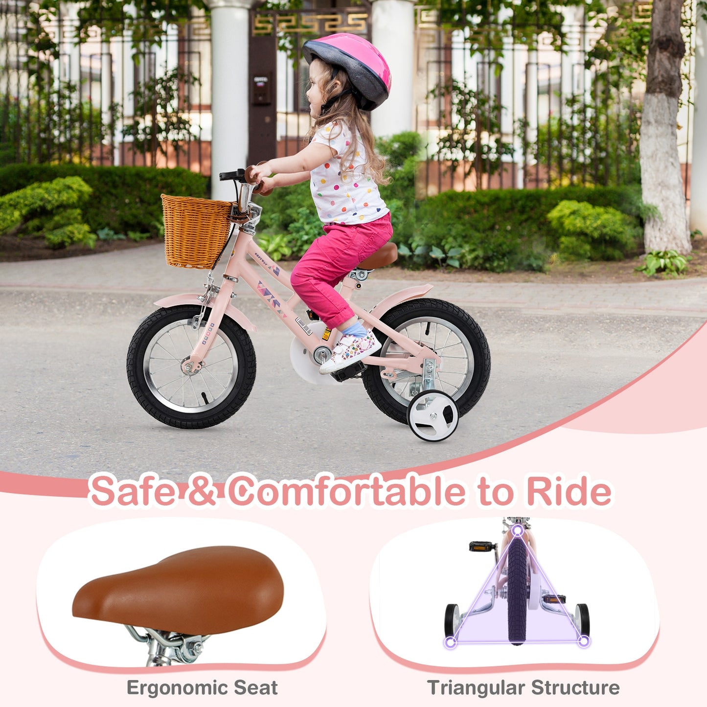 12 Inch Kids Bike Retro Bicycle with Adjustable Height and Basket for Ages 3-8 Years Old Kids Crystal