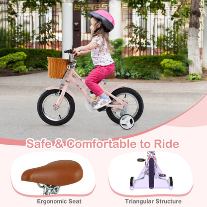 12 Inch Kids Bike Retro Bicycle with Adjustable Height and Basket for Ages 3-8 Years Old