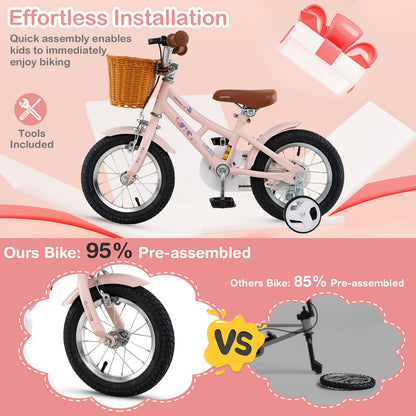 12 Inch Kids Bike Retro Bicycle with Adjustable Height and Basket for Ages 3-8 Years Old