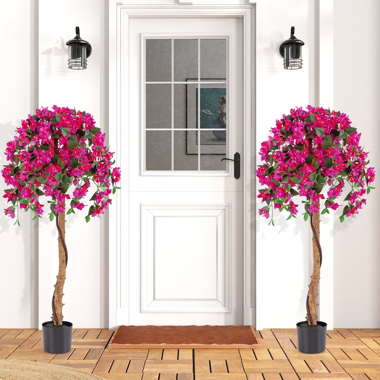 Set of 2 4.5 Feet Artificial Azalea Tree with Cement Pot-Red Kids Crystal