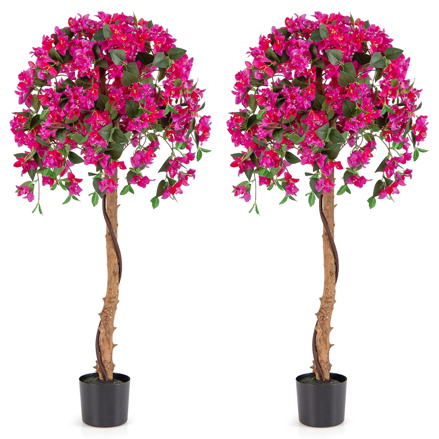 Set of 2 4.5 Feet Artificial Azalea Tree with Cement Pot-Red Kids Crystal