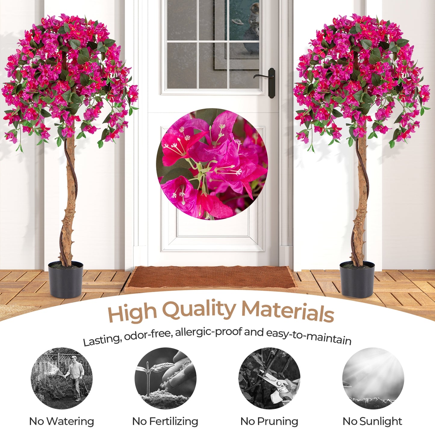 Set of 2 4.5 Feet Artificial Azalea Tree with Cement Pot-Red Kids Crystal