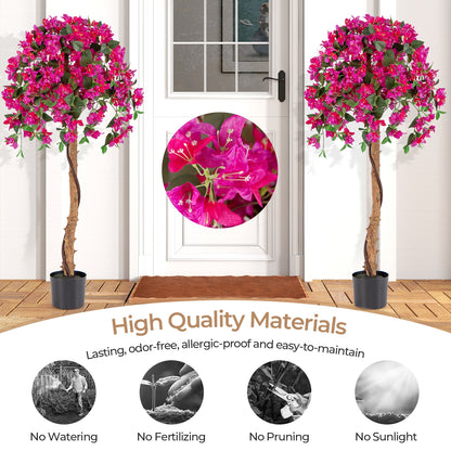 Set of 2 4.5 Feet Artificial Azalea Tree with Cement Pot-Red