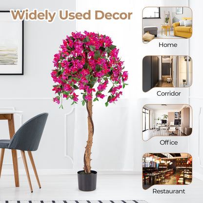 Set of 2 4.5 Feet Artificial Azalea Tree with Cement Pot-Red