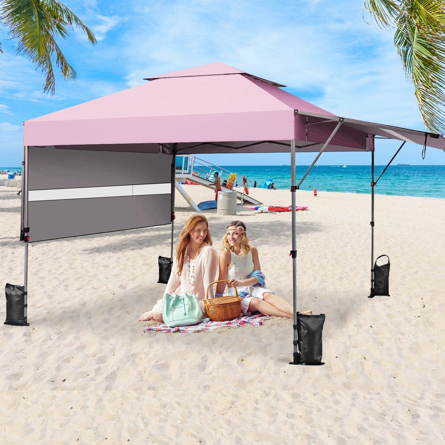 10 x 17.6 Feet Outdoor Instant Pop-up Canopy Tent with Dual Half Awnings-Pink Kids Crystal
