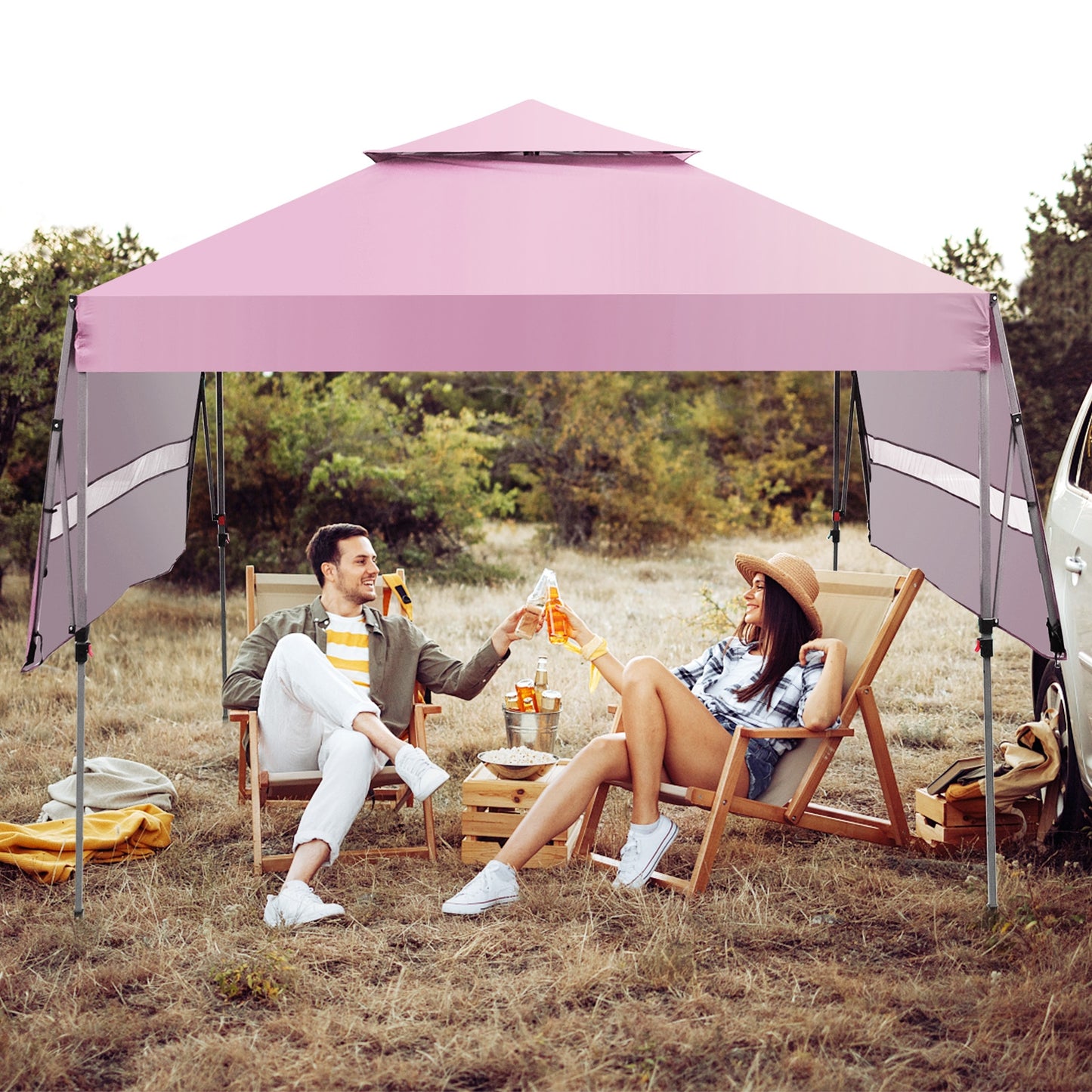 10 x 17.6 Feet Outdoor Instant Pop-up Canopy Tent with Dual Half Awnings-Pink Kids Crystal