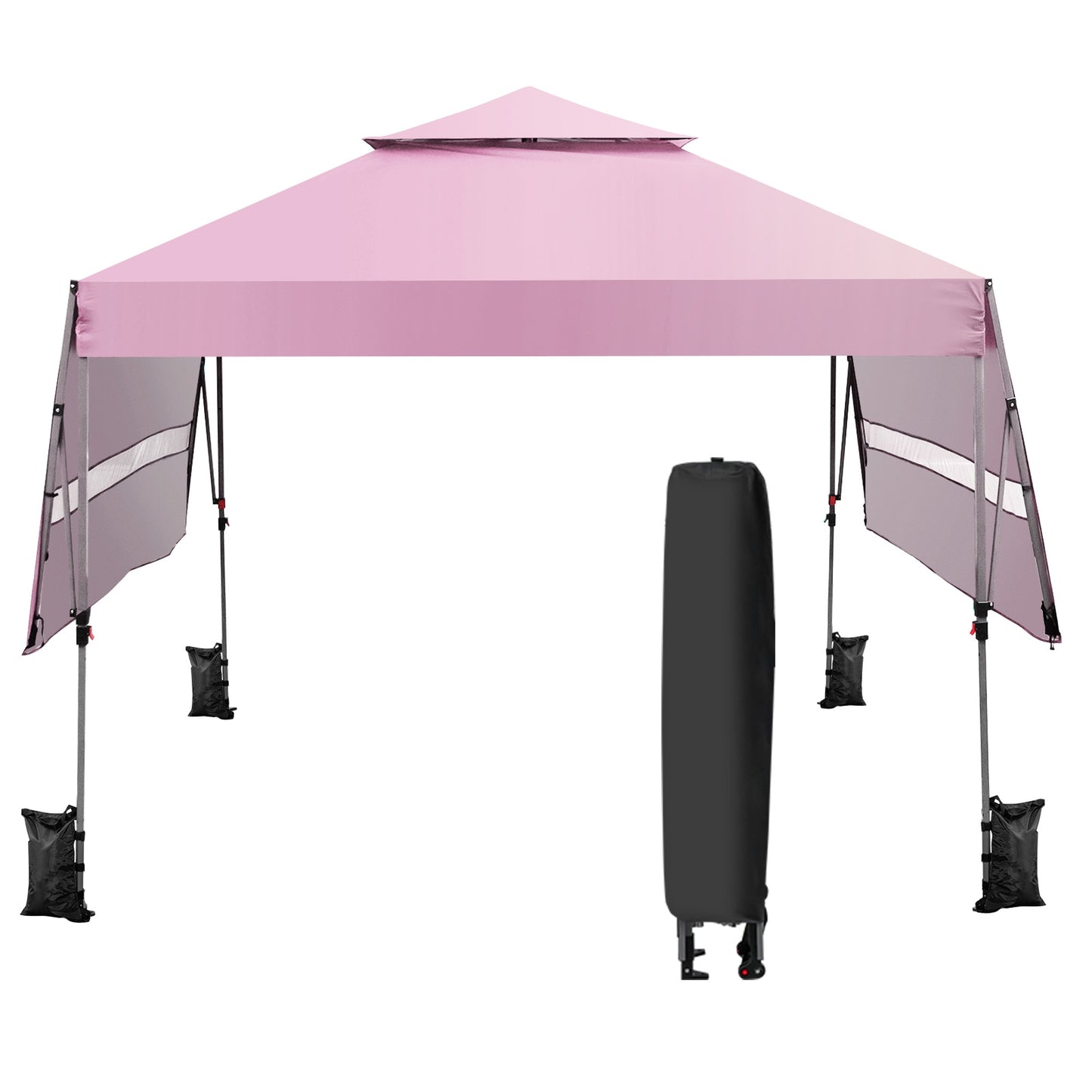 10 x 17.6 Feet Outdoor Instant Pop-up Canopy Tent with Dual Half Awnings-Pink Kids Crystal