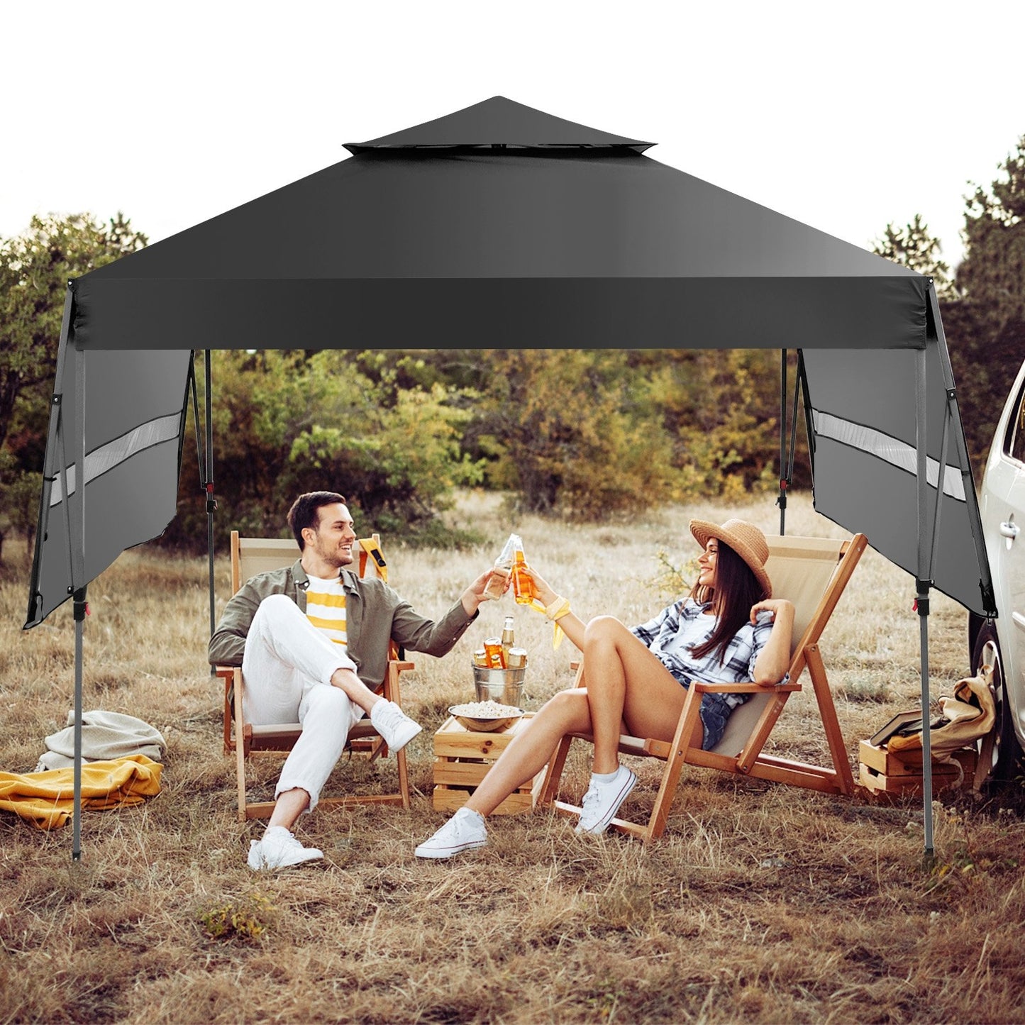 10 x 17.6 Feet Outdoor Instant Pop-up Canopy Tent with Dual Half Awnings-Black Kids Crystal