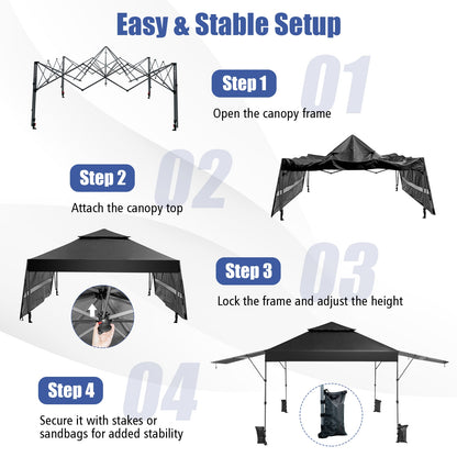 10 x 17.6 Feet Outdoor Instant Pop-up Canopy Tent with Dual Half Awnings-Black
