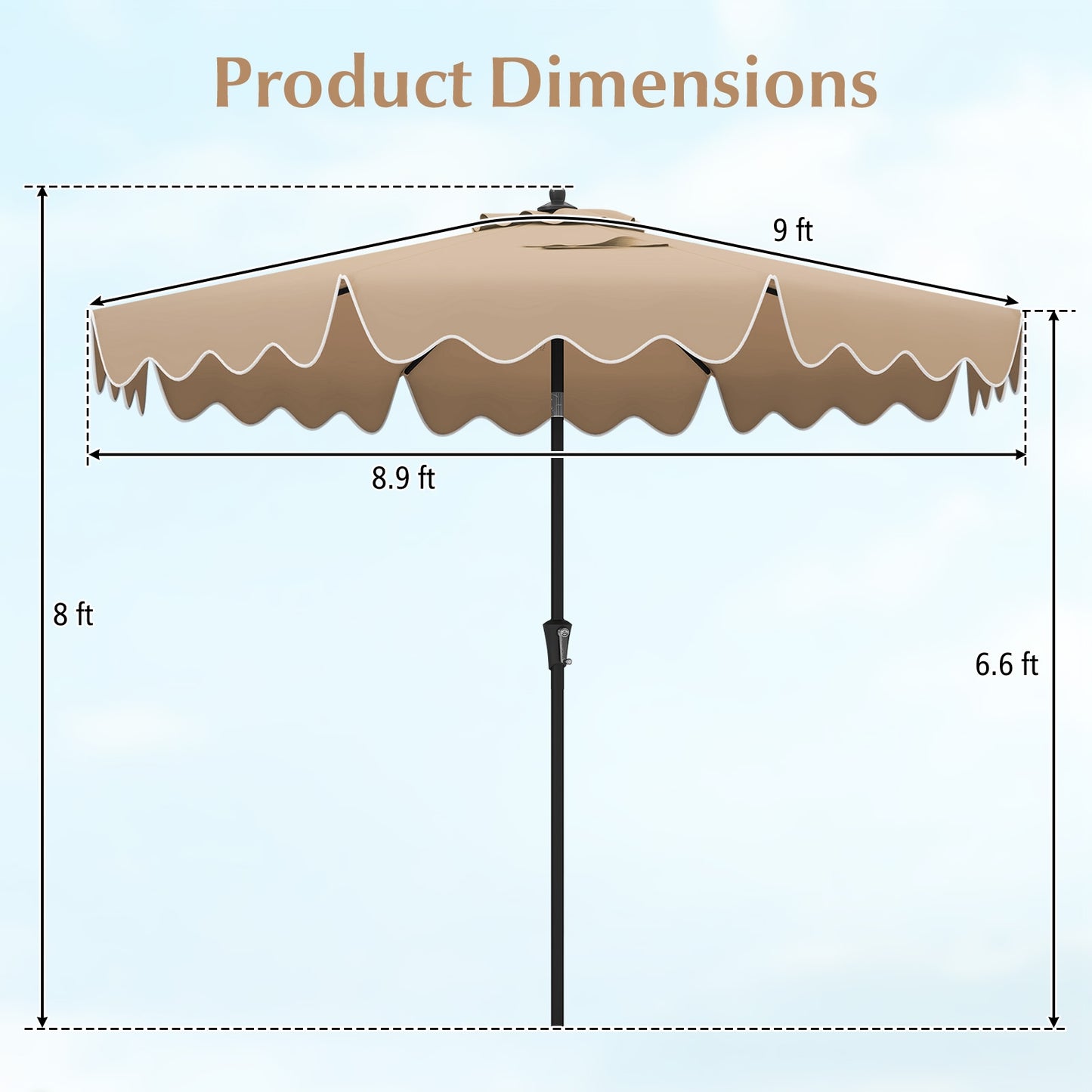 9 Feet Patio Umbrella with Crank Handle and Push Button Tilt-Brown Kids Crystal