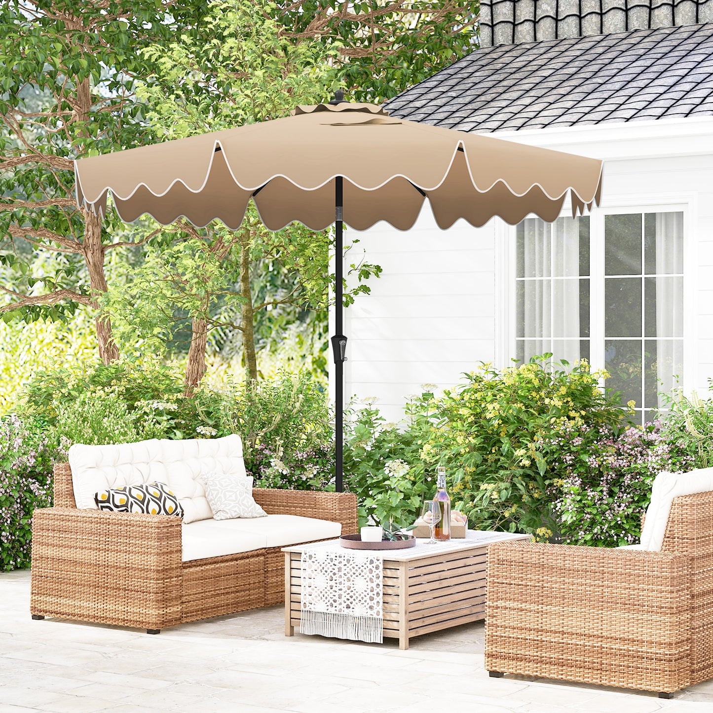 9 Feet Patio Umbrella with Crank Handle and Push Button Tilt-Brown Kids Crystal