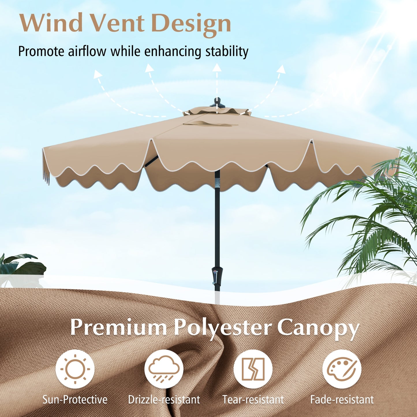 9 Feet Patio Umbrella with Crank Handle and Push Button Tilt-Brown Kids Crystal