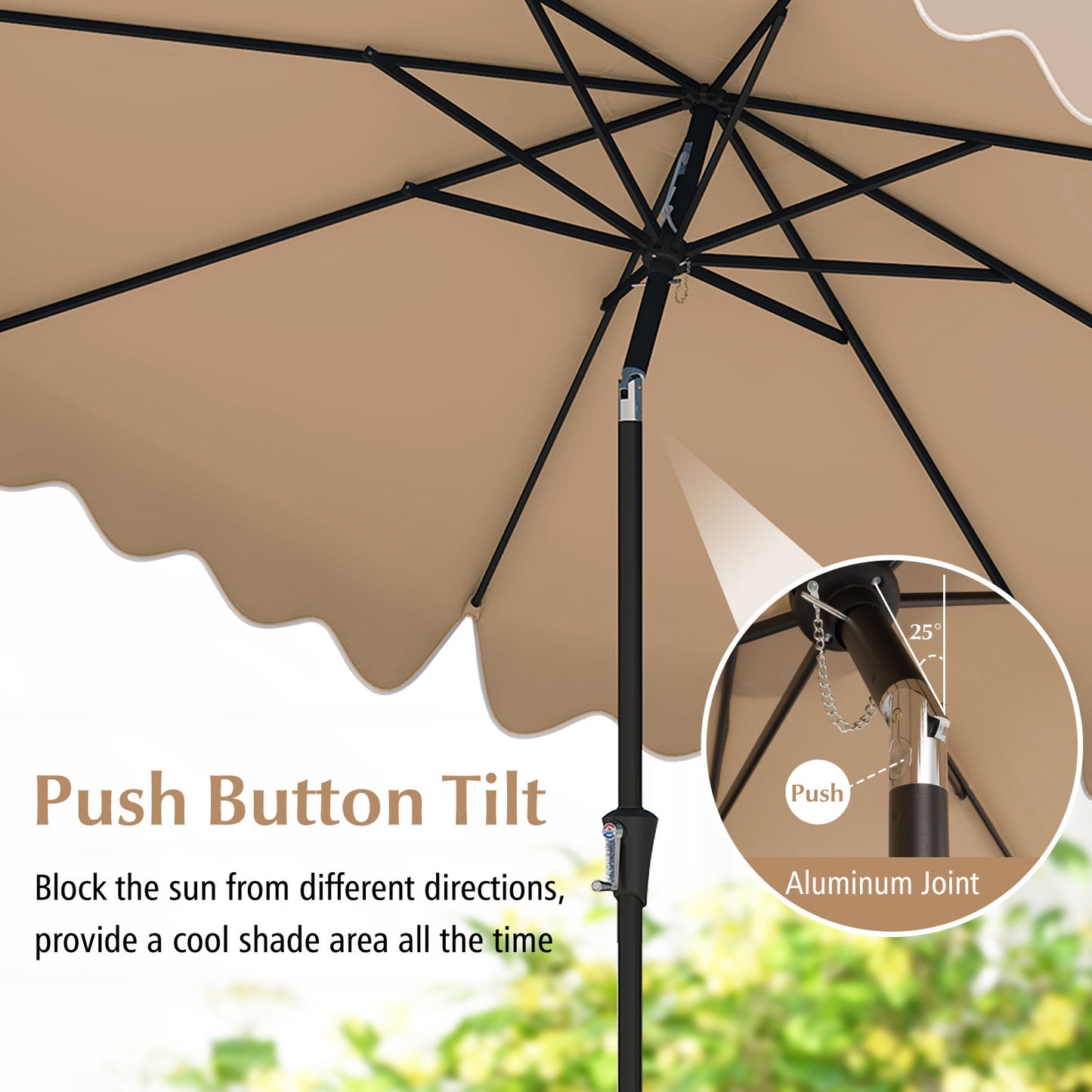 9 Feet Patio Umbrella with Crank Handle and Push Button Tilt-Brown Kids Crystal