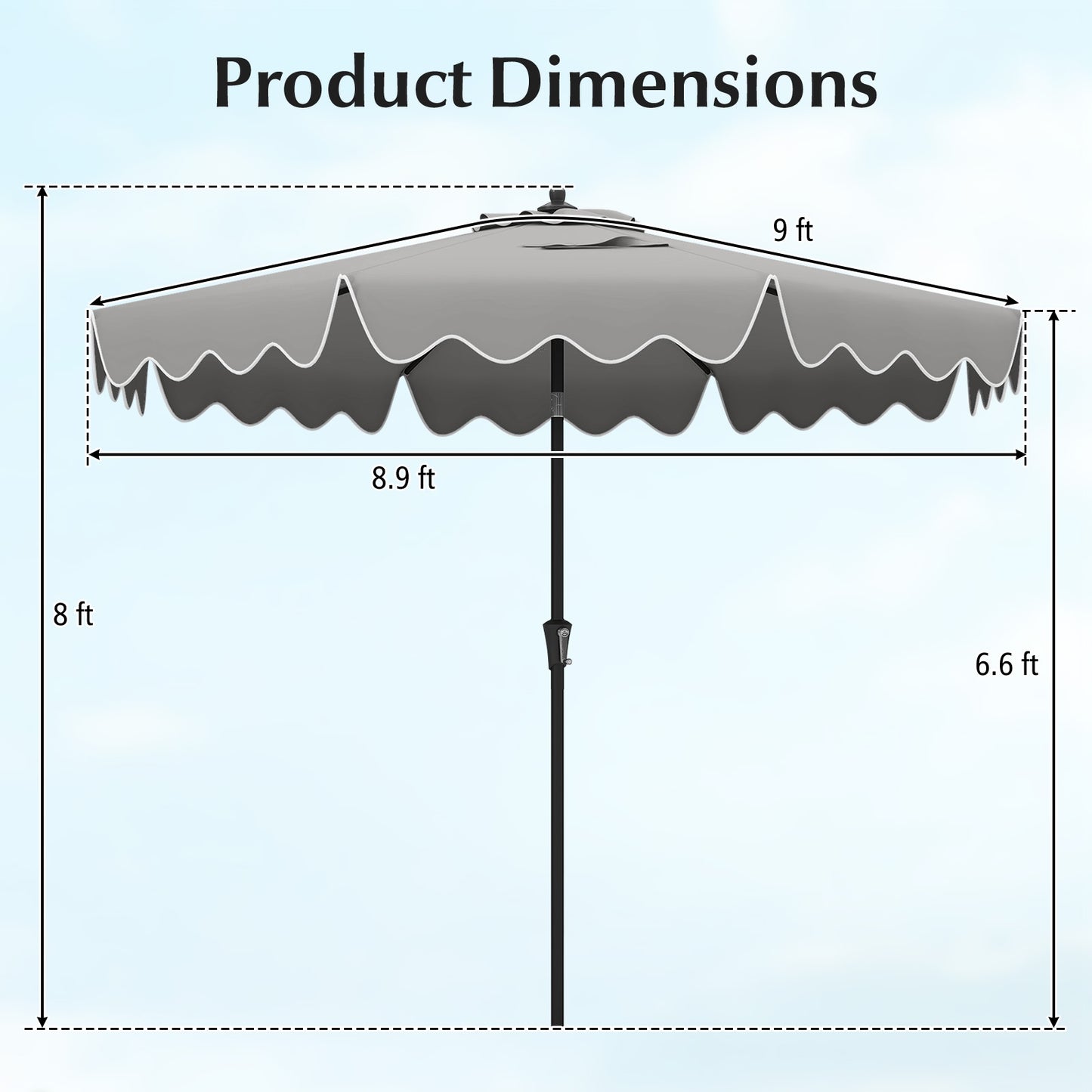 9 Feet Patio Umbrella with Crank Handle and Push Button Tilt-Gray Kids Crystal