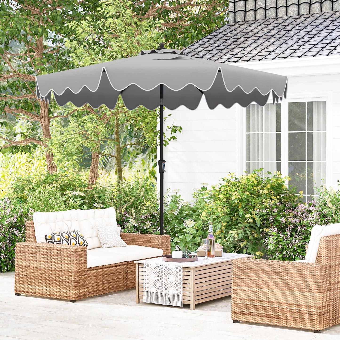 9 Feet Patio Umbrella with Crank Handle and Push Button Tilt-Gray Kids Crystal