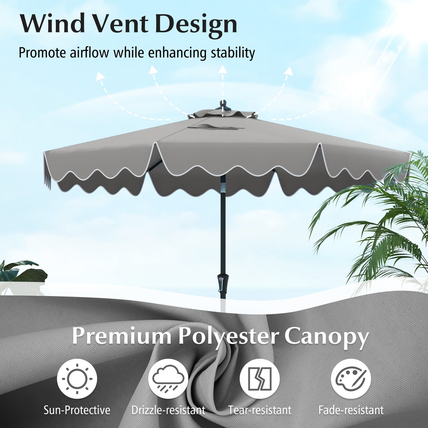 9 Feet Patio Umbrella with Crank Handle and Push Button Tilt-Gray Kids Crystal