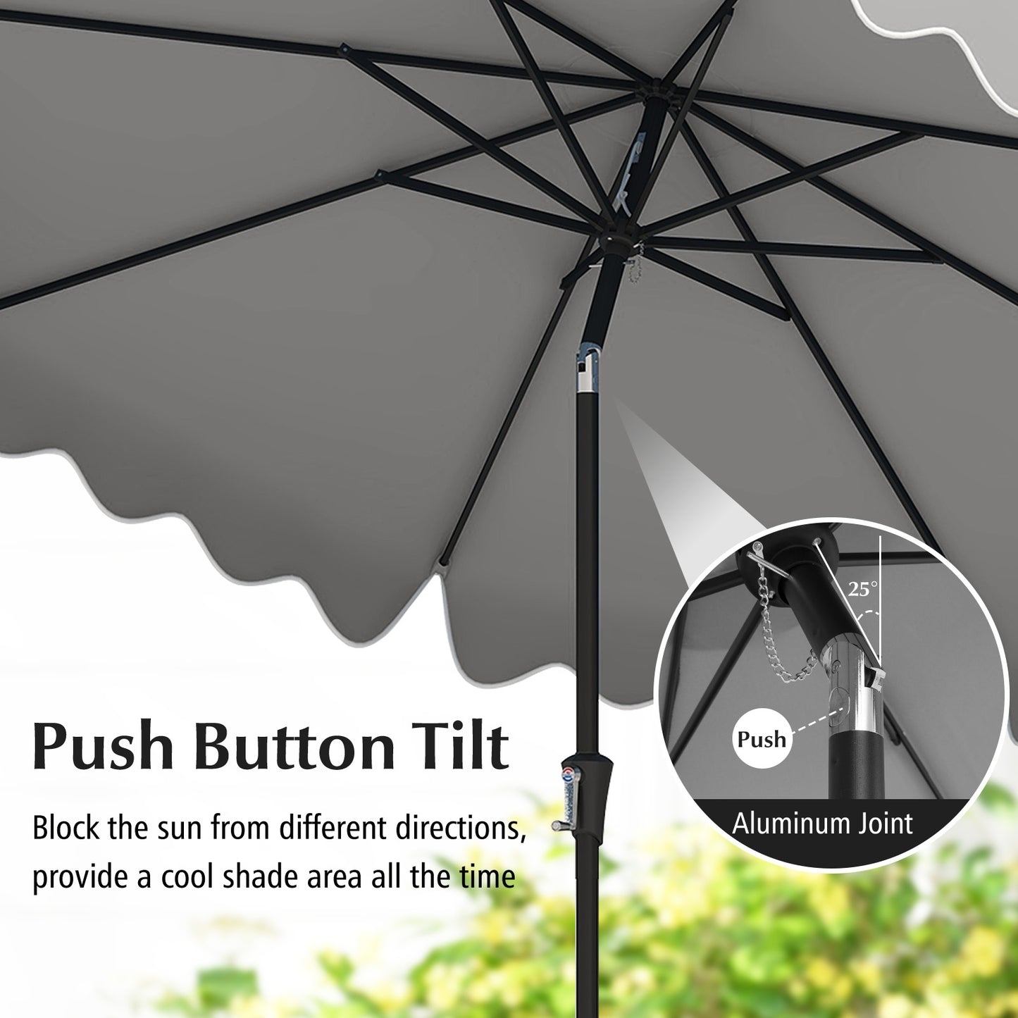 9 Feet Patio Umbrella with Crank Handle and Push Button Tilt-Gray Kids Crystal