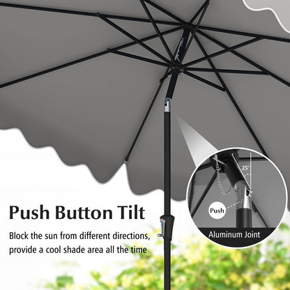 9 Feet Patio Umbrella with Crank Handle and Push Button Tilt-Gray