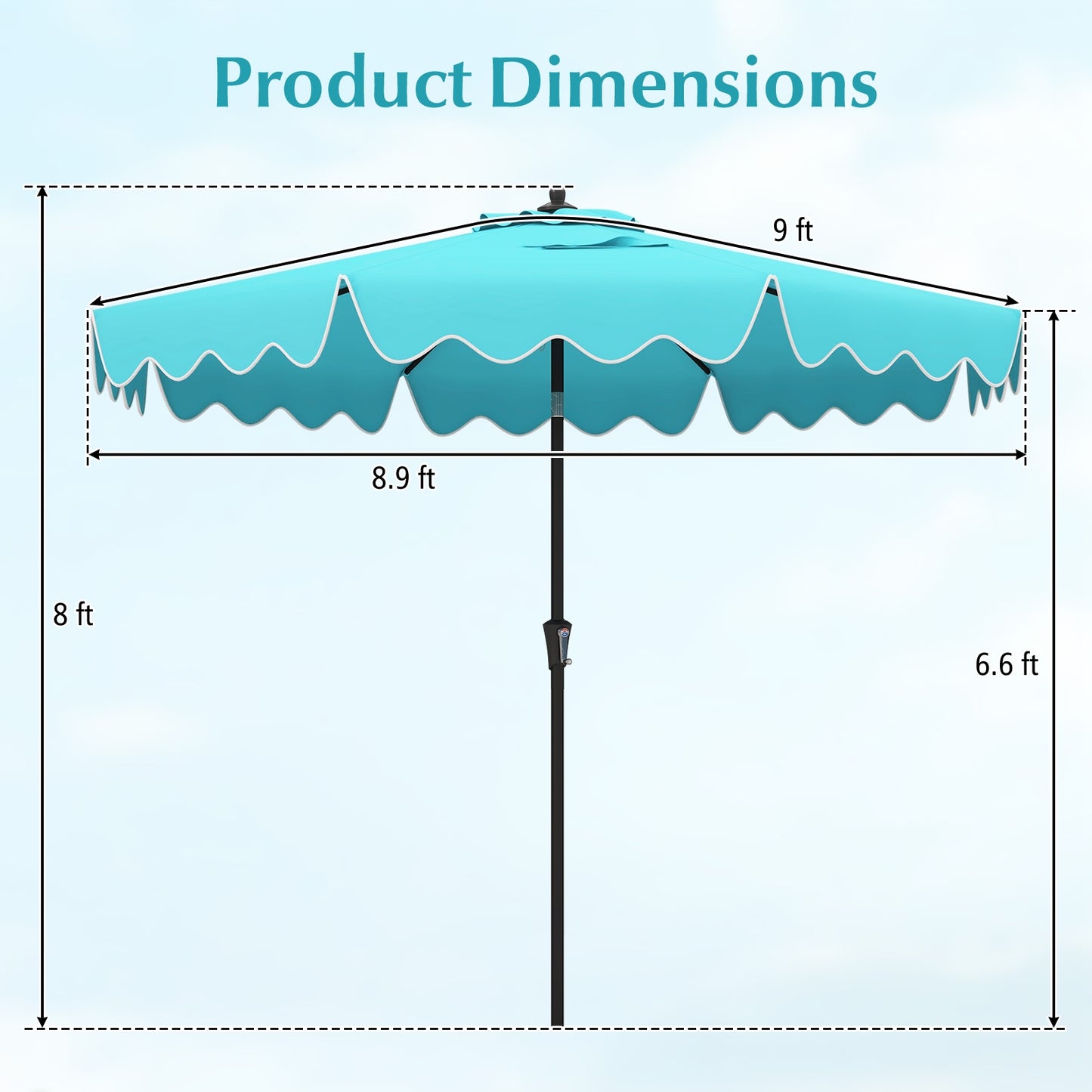 9 Feet Patio Umbrella with Crank Handle and Push Button Tilt-Turquoise Kids Crystal
