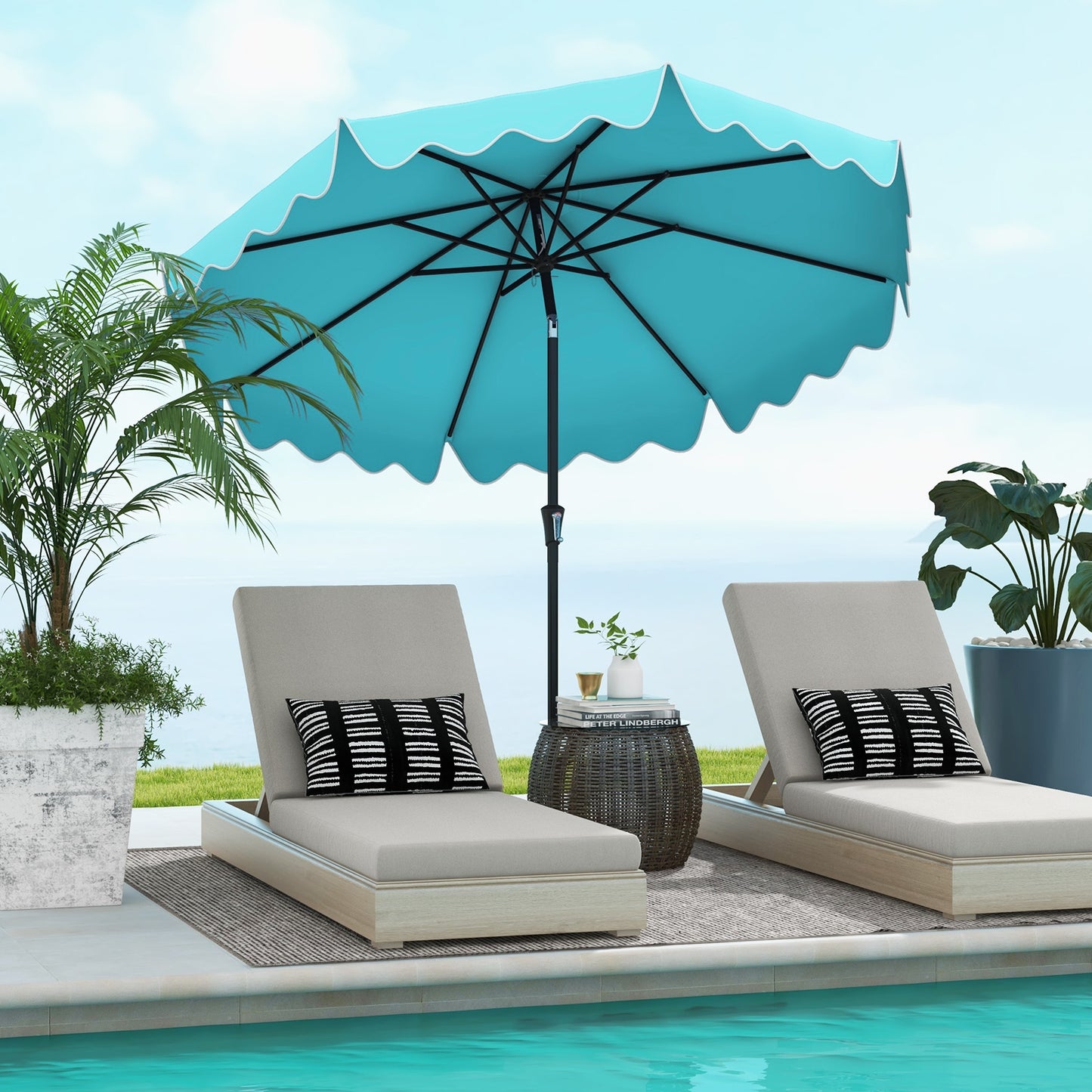 9 Feet Patio Umbrella with Crank Handle and Push Button Tilt-Turquoise Kids Crystal