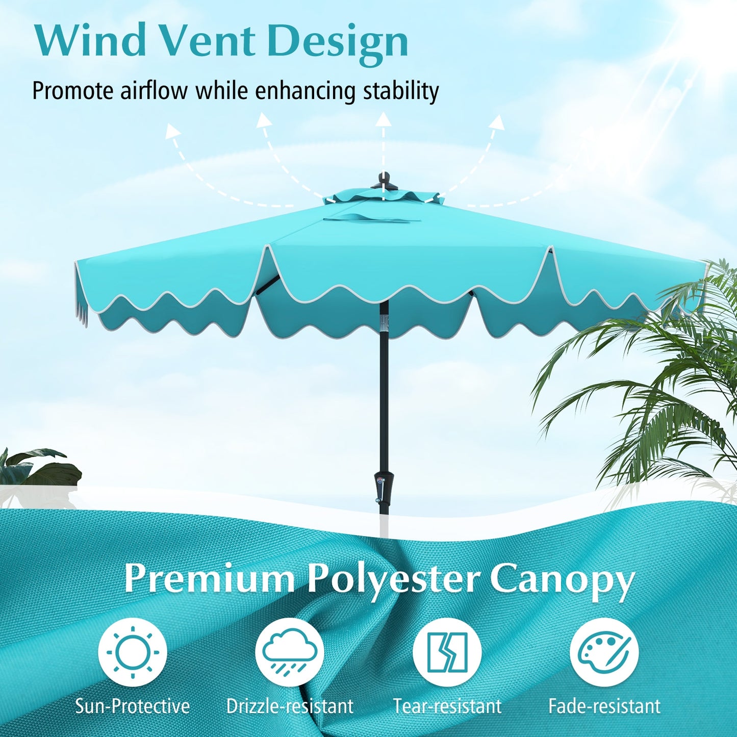 9 Feet Patio Umbrella with Crank Handle and Push Button Tilt-Turquoise Kids Crystal