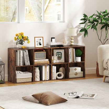 8-Cube Bookcase Bookshelf with 2 Anti-Tipping Kits Storage Organizer-Rustic Brown