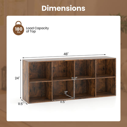 8-Cube Bookcase Bookshelf with 2 Anti-Tipping Kits Storage Organizer-Rustic Brown