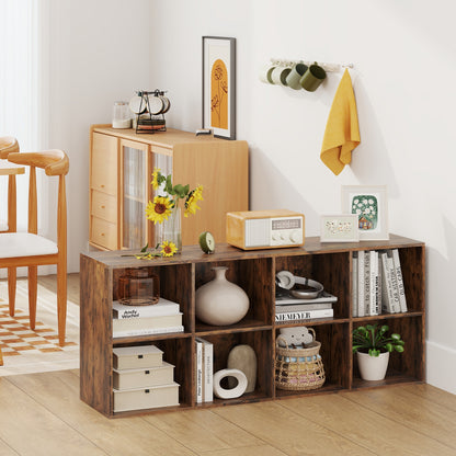 8-Cube Bookcase Bookshelf with 2 Anti-Tipping Kits Storage Organizer-Rustic Brown