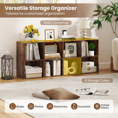 8-Cube Bookcase Bookshelf with 2 Anti-Tipping Kits Storage Organizer-Rustic Brown