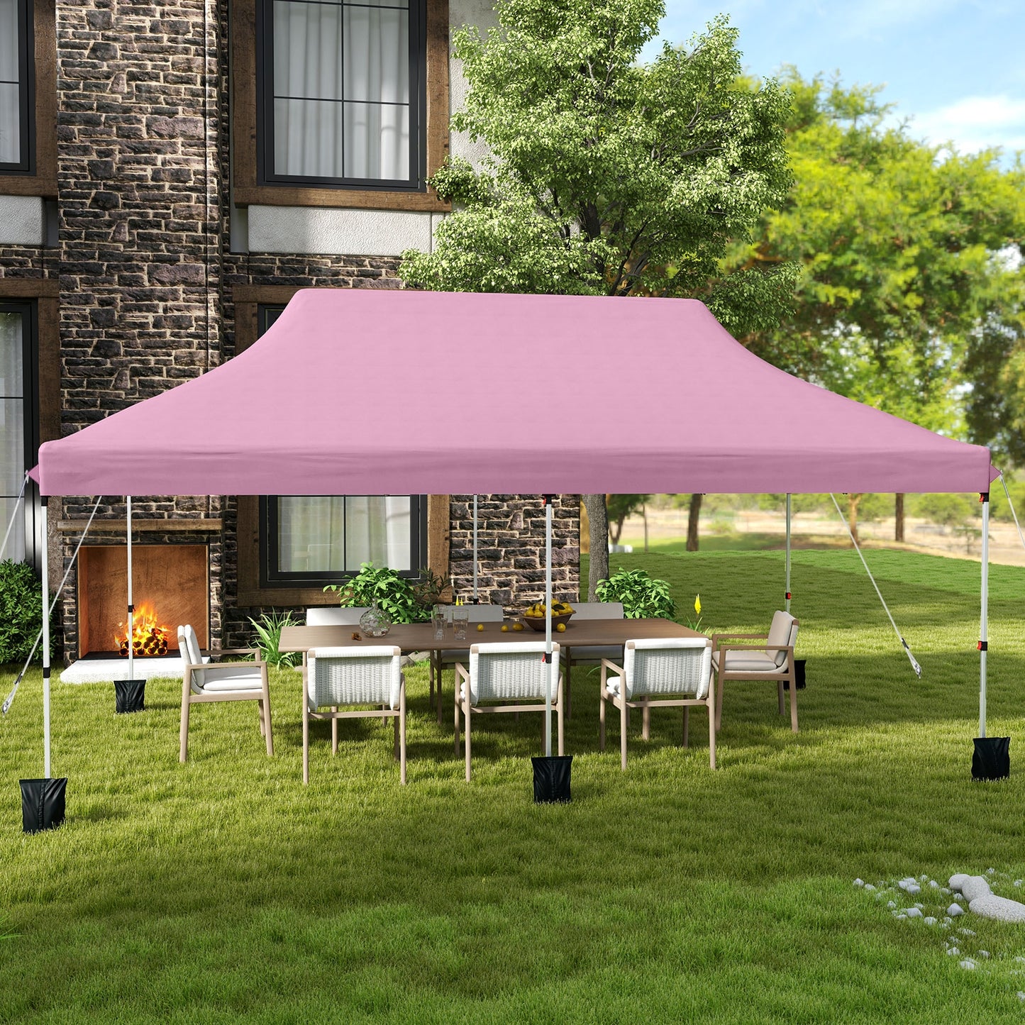 10 X 20 FT Pop up Canopy Tent Foldable Portable Outdoor Gazebo with Carry Bag-Pink Kids Crystal