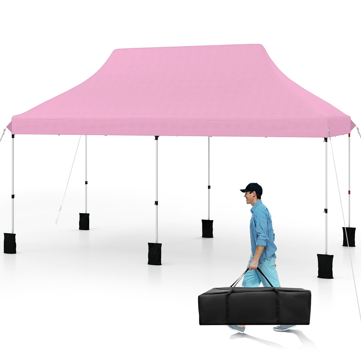 10 X 20 FT Pop up Canopy Tent Foldable Portable Outdoor Gazebo with Carry Bag-Pink Kids Crystal