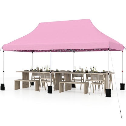 10 X 20 FT Pop up Canopy Tent Foldable Portable Outdoor Gazebo with Carry Bag-Pink