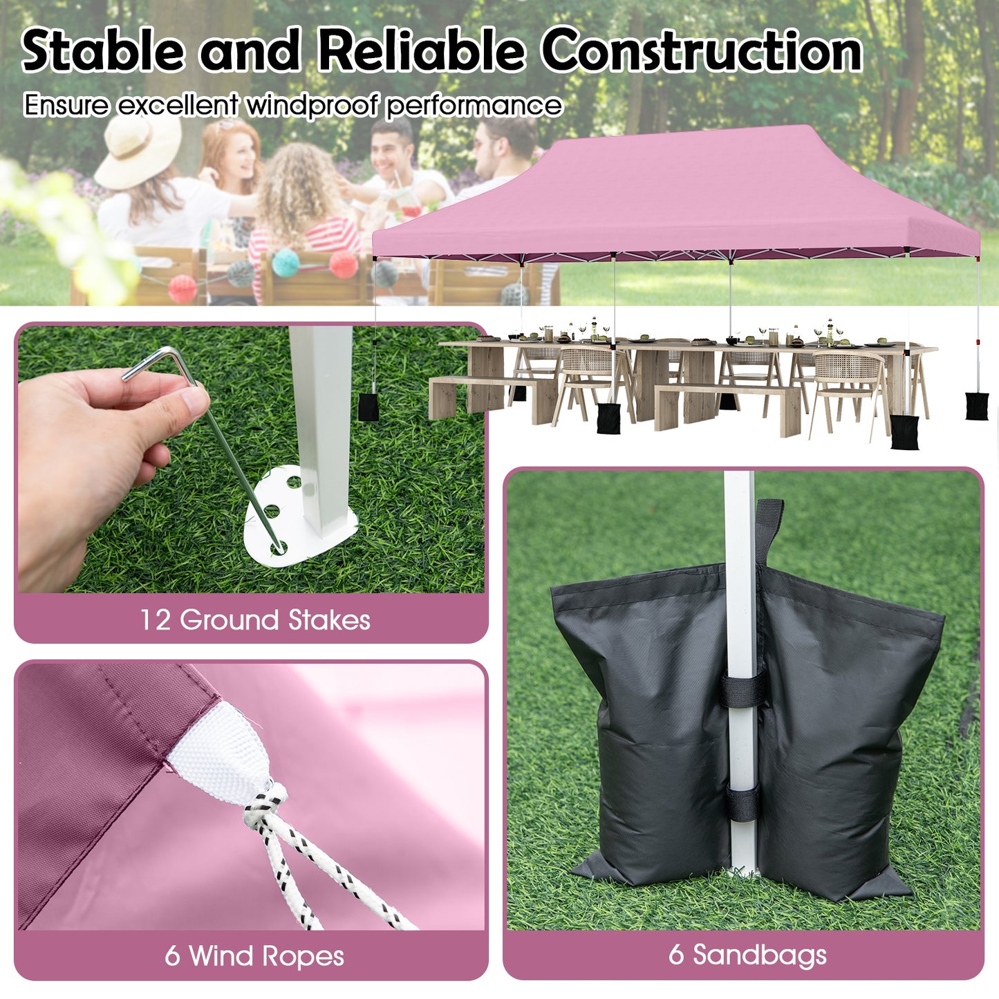 10 X 20 FT Pop up Canopy Tent Foldable Portable Outdoor Gazebo with Carry Bag-Pink Kids Crystal